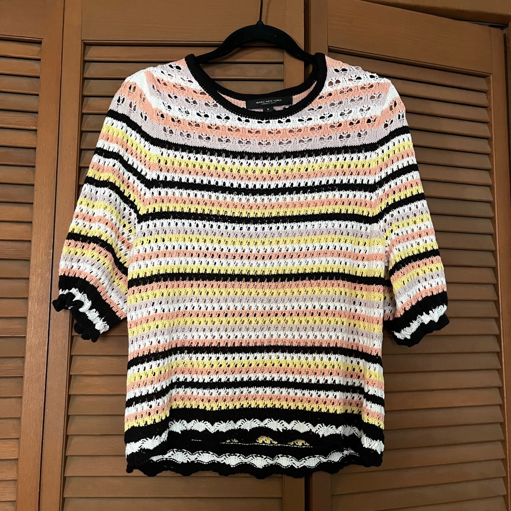Andrew Marc Multicolor Striped Crew Neck Sweater